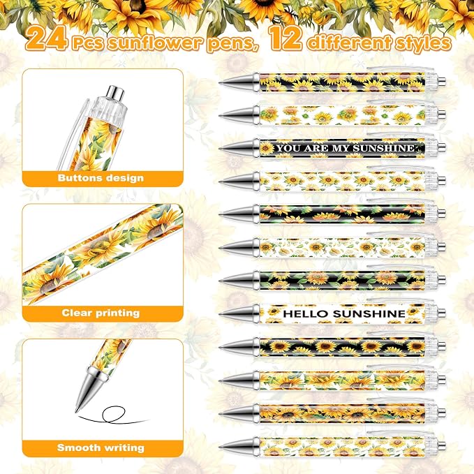 Pasimy 48 Pcs Sunflower Notebooks and Pen Set, Sunflower Mini Notepad Sunflower Party Ballpoint Pen Vintage Gift Favor for Office Home Summer Birthday Party Gift Supplies Decor