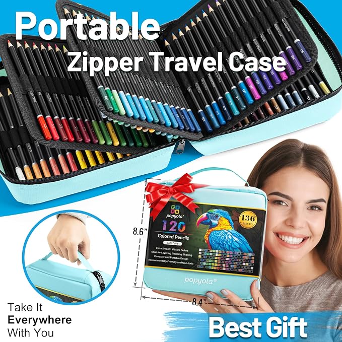 136 PCS Colored Pencils Set for Adult Coloring Books, 120 Colored Pencils with Sketchbook, Coloring Book, Sharpener, Soft Core Oil-Based Coloring Pencils for Artists Drawing Sketching Blending Shading