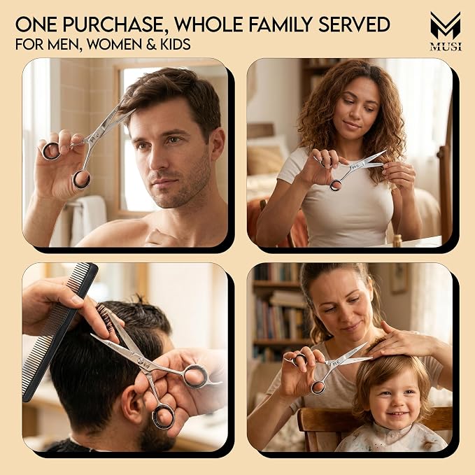 MUSI Hair Cutting Scissors 6.5" – Professional Razor-Sharp Barber Scissors for Men Women & Kids, Ergonomic Shears for Precise Haircuts, Long-Lasting Hair Trimming Shears for Home & Salon