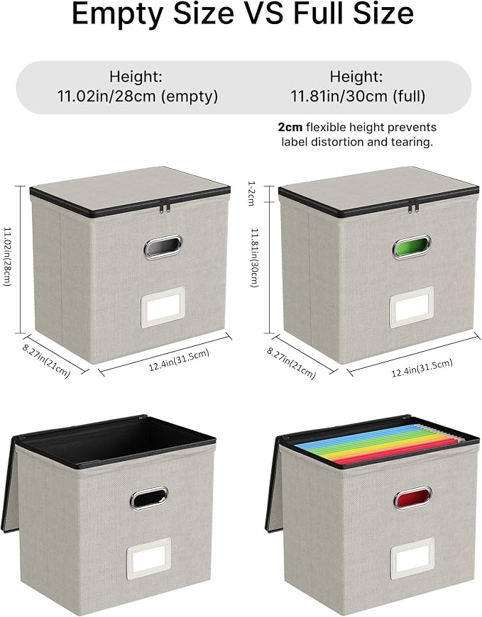 Oterri File Box Small 2-Pack Mesh Pockets Hanging Organizer for Letter-Size | Dustproof Lid. 3 Mesh Pockets. Collapsible Scratch-Resistant GRS Linen. Slide Rails. Office, Home, Dorm