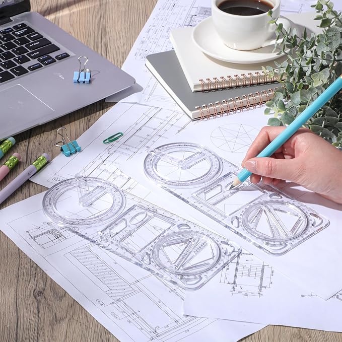 Zonon 2 Pack 360 Degree Protractor, 6 Inch Multifunctional Drawing Ruler Rotatable Mathematical Function Math Geometry Ruler Set, Large Clear Circle Protractor Drafting Tools for Engineering(Upgrade)