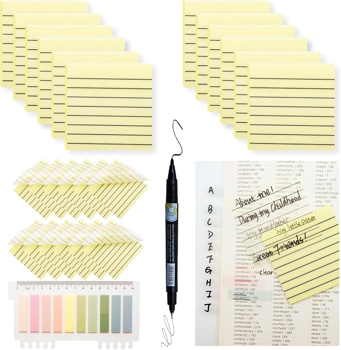 YOUDEFUL 800Pcs Transparent Sticky Notes, Yellow Clear Sticky Notes with Lined, 3"x3" Waterproof Translucent Sticky Note Pads, Index Tabs, Clear Post it Notes for Bible Study, See Through Sticky Notes