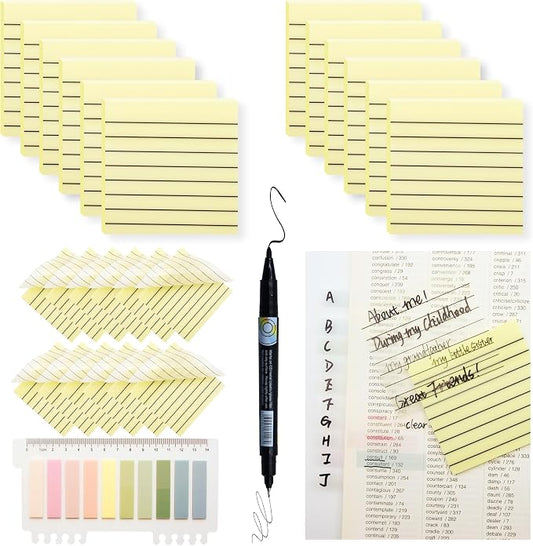 YOUDEFUL 800Pcs Transparent Sticky Notes, Yellow Clear Sticky Notes with Lined, 3"x3" Waterproof Translucent Sticky Note Pads, Index Tabs, Clear Post it Notes for Bible Study, See Through Sticky Notes