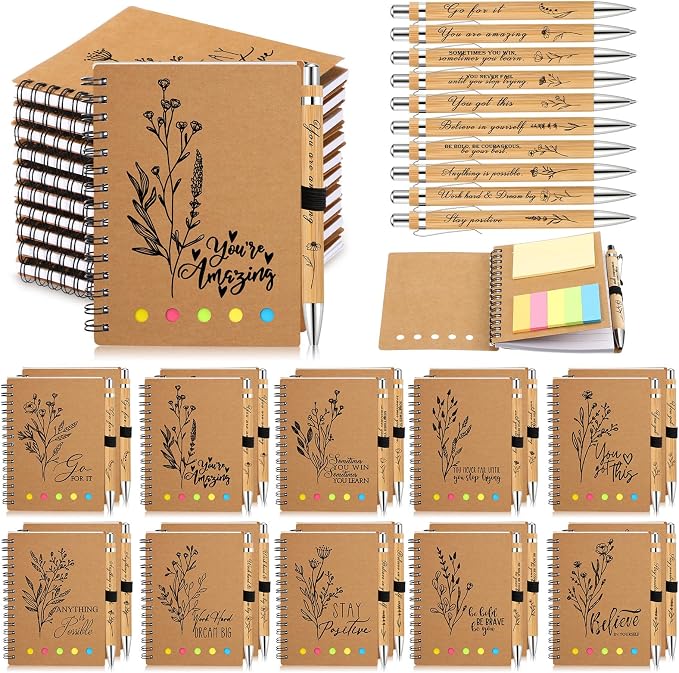 Watersay 20 Set First Day of School Gift for Teacher Students Bulk Inspirational Notebooks with Thank You Pens Back to School Employee Coworkers Staff Appreciation Gifts (Boho Froal)