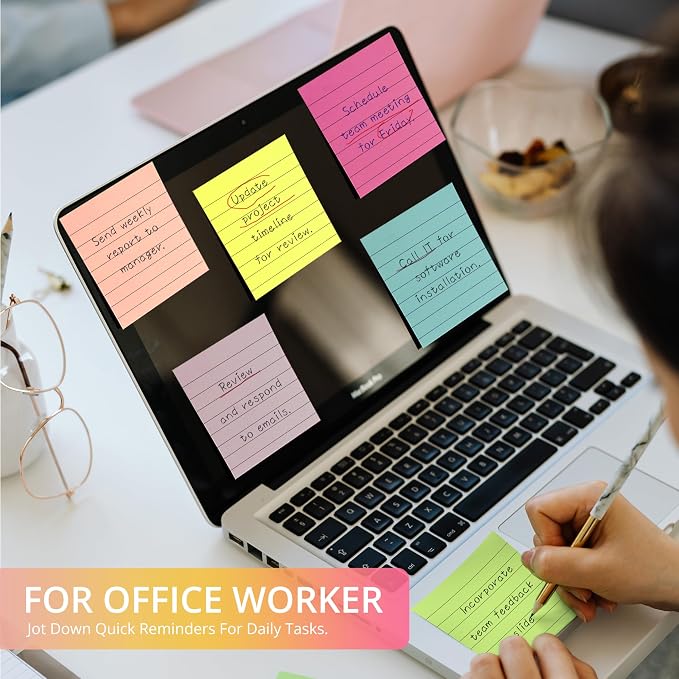 Lined Sticky Notes, 3x3 Inches, 36 pad, Self-Stick Note Pads for Office, Study & Daily Organization, Ideal for Notes and Reminders - Bright