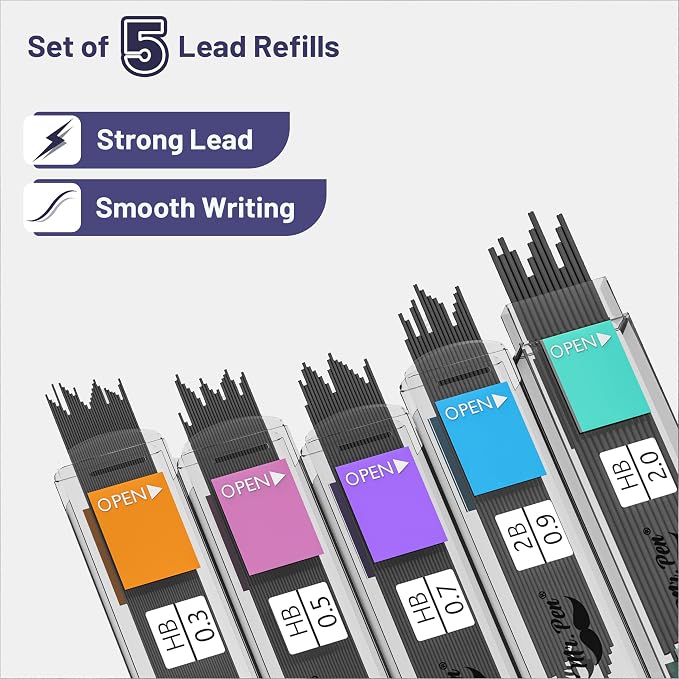 Mr. Pen- Pastel Mechanical Pencil Set, 5 Mechanical Pencils (0.3, 0.5, 0.7 | 0.9, 2.0mm), 5 HB Lead Refills & 10 Eraser Refills, Precision Drawing Pencils for Sketching, Writing & Artwork