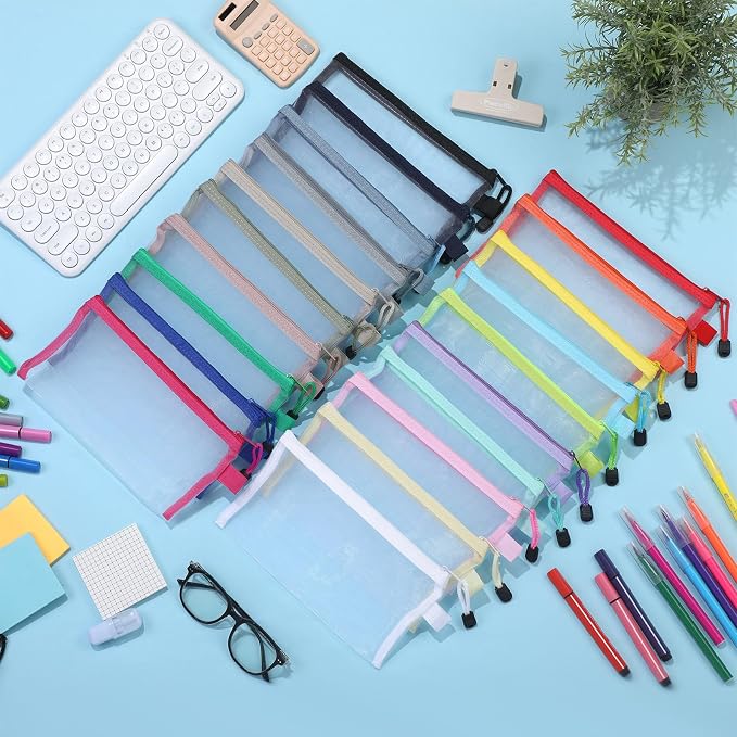 Leelosp 80 Pcs Mesh Zipper Pouch Bulk Mesh Pencil Pouches 10 Color Zipper Bag for Back to School Supplies Cosmetic Office Classroom Travel Appreciation Gift(Multicolor,9 x 4.7 Inch)