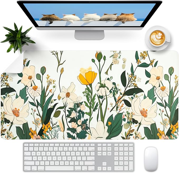 Floral Desk Mat (31.5"x15.7") | Waterproof, Leather, Mouse Pad