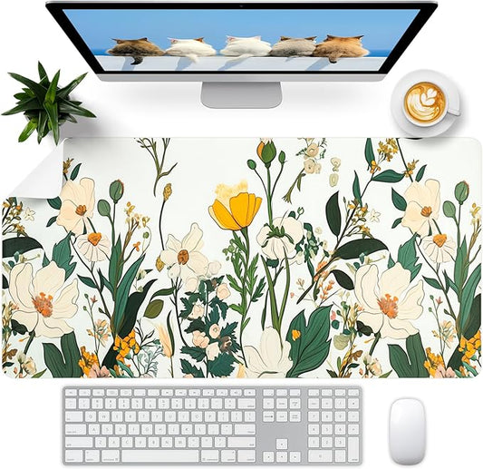 Floral Desk Mat (31.5"x15.7") | Waterproof, Leather, Mouse Pad