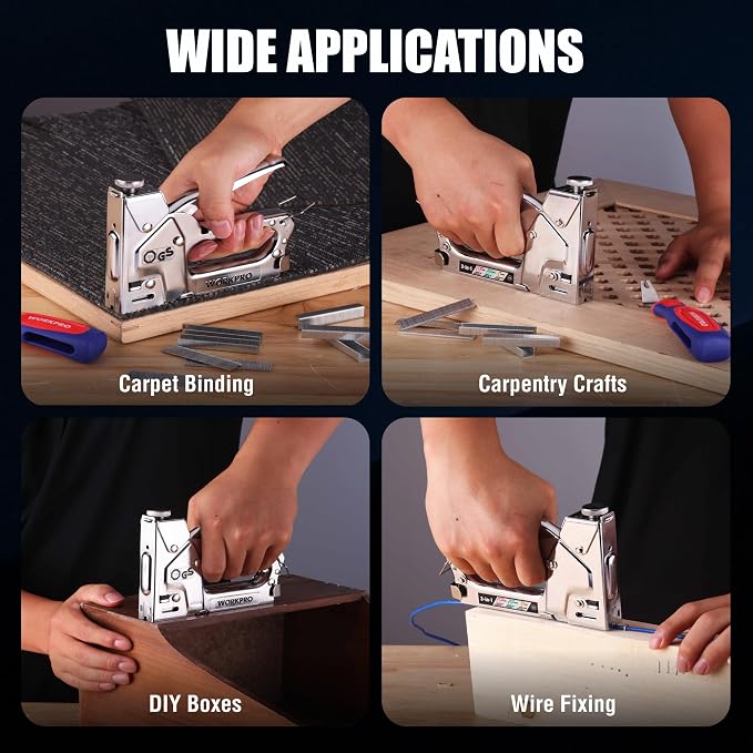 WORKPRO Upholstery Staple Gun, 3-in-1 Heavy Duty Staple Gun with Power Adjustment, 3000 pcs Staples and Stapler Remover, Manual Brad Nailer for Wood, Upholstery, Carpentry, Decoration DIY, Furniture | 3-in-1 Upholstery Staple Gun with Power Adjustment,...