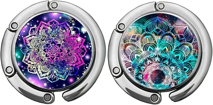 Bosketo Foldable Purse Hook Womens Bag Table Hanger Collection Desk Hooks for Purse (2pack Mandala-Hook)