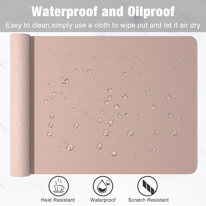 Hsurbtra Desk Pad, 35.5" x 17" PU Leather Desk Mat, XXL Extended Mouse Pad, Waterproof Desktop Blotter Protector, Non-Slip Ultra Thin Large Laptop Keyboard Writing Mat for Office Home, Beige Apricot