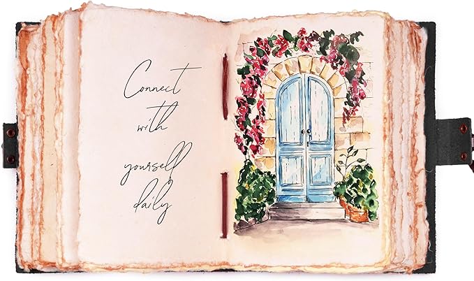 LEATHER VILLAGE Leather Bound Vintage Journal for Women & Men - Book of Shadows - Lock Closure - 200 Pages of Antique Deckle Edges Handmade Watercolor Paper - Rustic Black - 13X8 inches