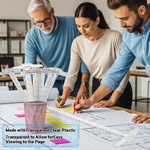 Pangda 4 Pcs 12 Inch T-Square Ruler Plastic Transparent T-Ruler for Drafting and General Layout Work