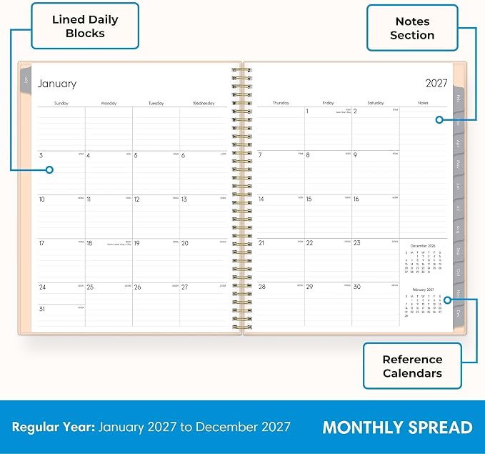 Blue Sky 2027 Weekly & Monthly Planner, 8.5"x11", Enterprise Blush Pink | January 2027 - December 2027, Flexible Cover, Durable Twin Wire Binding, Laminated Tabs, Storage Pocket