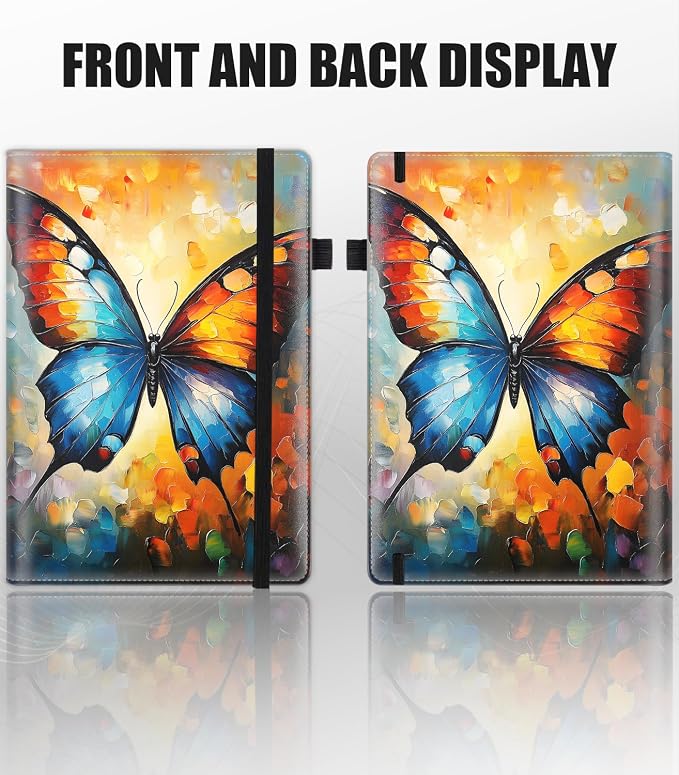 Hardcover Executive Notebooks, A5 PU Leather Lined Journal Notebook, 200 Pages Thick Paper Subject Notebooks for School,Work,Home Writing Business Notebook, Diary Book ，Colorful Butterfly