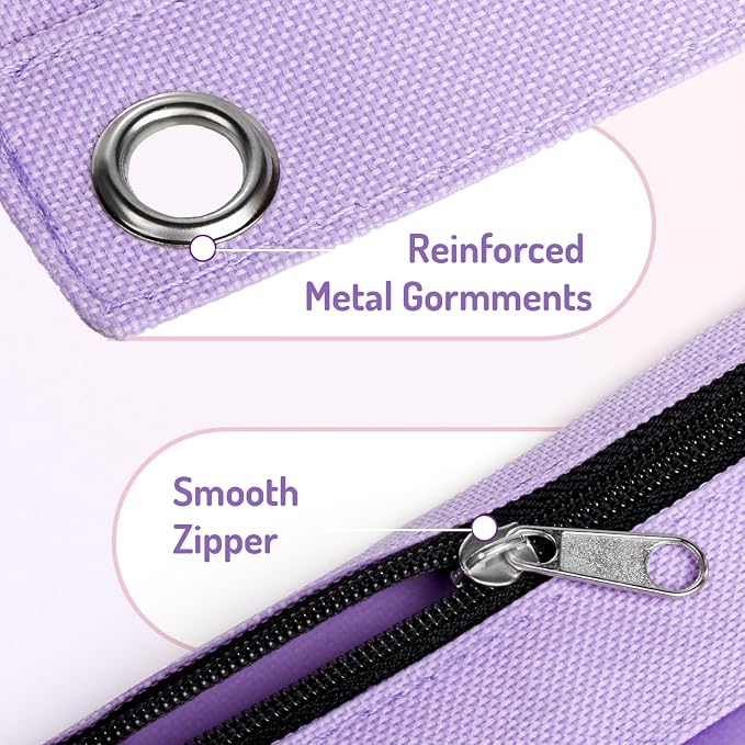 Forvencer Pencil Pouch for 3 Ring Binder, Pastels Pencil Case with Smooth Zipper, Cute Soft Pen Bag with Clear Window & 3 Reinforced Grommets, Big Capacity Binder Bag, School Office Supplies, Pink