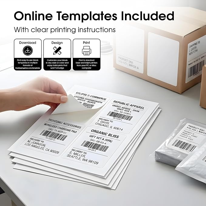4" X 5" Matte White Printable Shipping Labels (30 Sheets, 120 Stickers) | Address and Mailing Labels for Laser & Inkjet Printers - Spartan Industrial Template R022