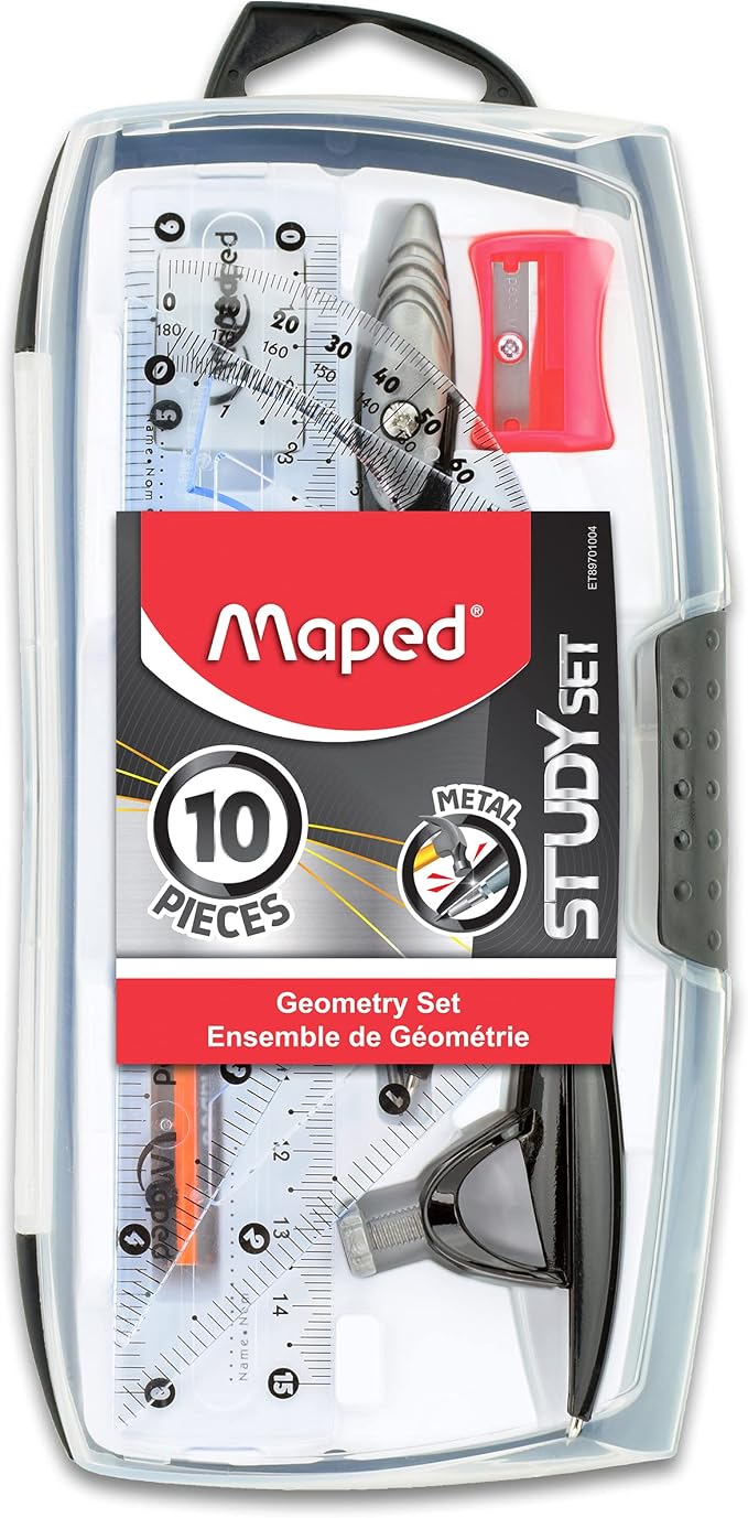 Maped Study Geometry 10 Piece Set - Advanced Student Kit - Precision Tools - Durable & Ergonomic Design - Enhances Creativity - Quality Materials | Advanced Student Kit - Precision Drafting Tools - Durable and Ergonomic Design - Enhances Creativity for...