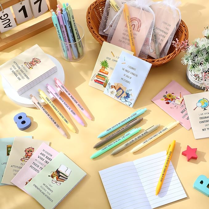 Mooliwe 24 Pcs Positive Affirmation Gift Set Gratitude Notebooks with Pens Small Bags Motivational Encouragement Notepads Daily Affirmations Journal for Women Stress Relief Self Care (Teacher)