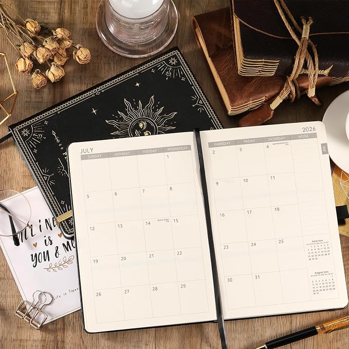 Planner 2026-2027 - Academic Planner 2026-2027, July 2026 - June 2027, 5.75" x 8.25", 2026-27 Weekly and Monthly Planner, Faux Leather planner 26-27 with Back Pocket & 40 Notes Pages - The Sun