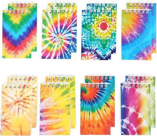 OZIO 16PCS Mini Tie Dye Notepads Multicolor Style Pocket Notebooks, Spiral Mini Notebook Pastel Art Party Small Notepad for Tie Dye Birthday Party Favors, 8 Styles(16) (16)