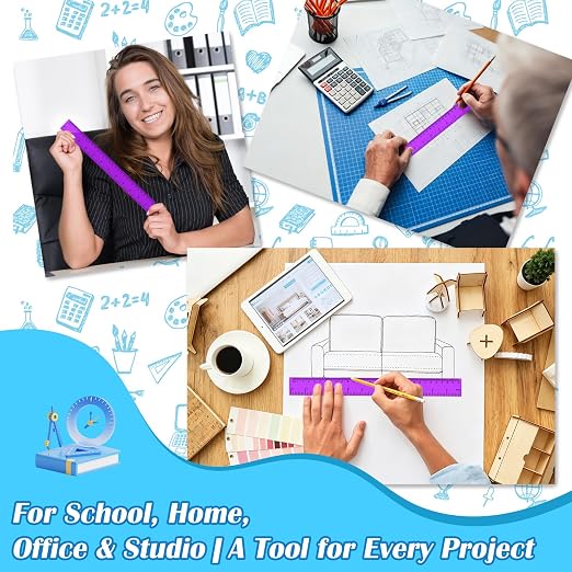 36 Pack 12 Inch Clear Purple Plastic Rulers Bulk, Transparent Metric Rulers with Centimeters and Inches, Straight Measuring Rulers for Back to School, Kids Classroom School Office Home Supplies