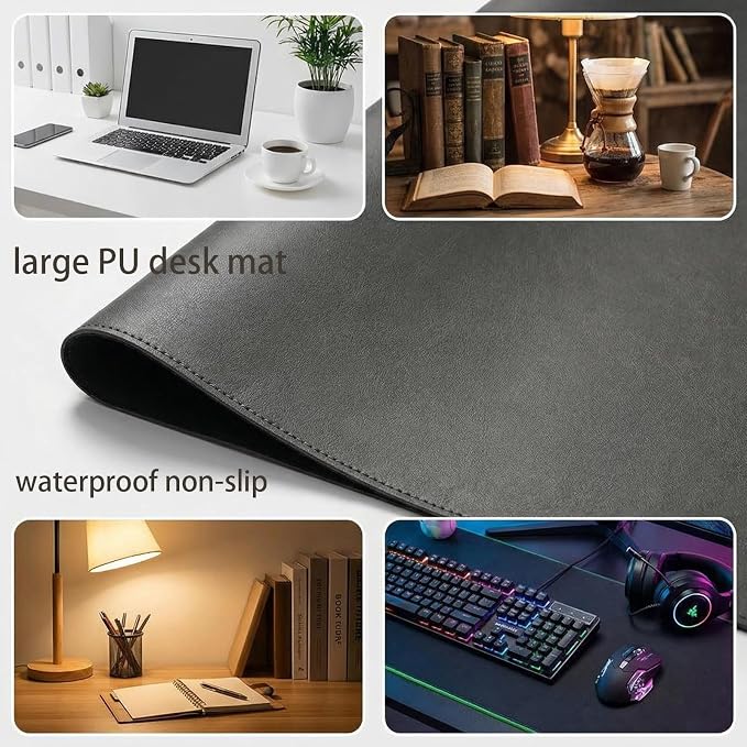 Office Desk Pad Protector, Mouse Pad, Non-Slip, PU Leather, Laptop Desk Blotter, Waterproof Writing Pad for Office and Home, Dark Gray, 11.03'' x 22.85''