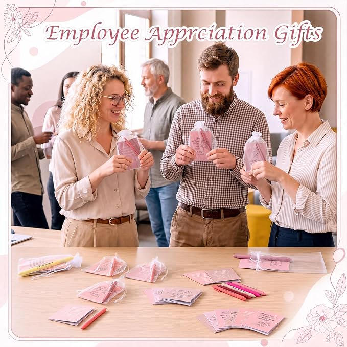 Mooliwe 24 Pcs Positive Affirmation Gift Set Gratitude Notebooks with Pens Small Bags Motivational Encouragement Notepads Daily Affirmations Journal for Women Stress Relief Self Care (Pink)