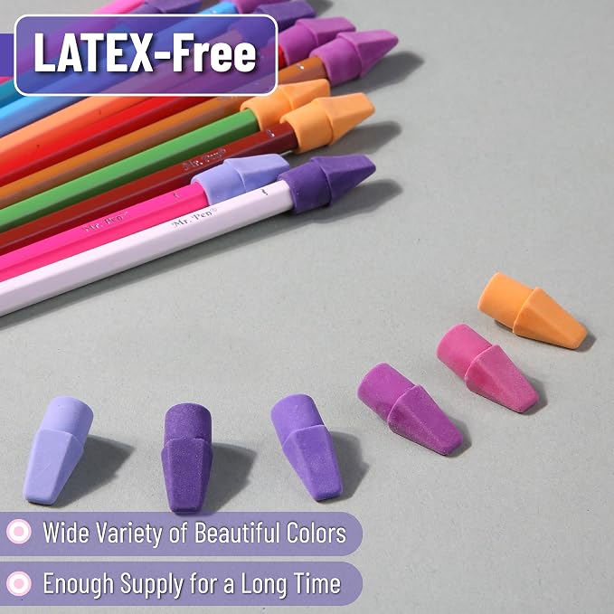 Mr. Pen- Pencil Top Erasers, 120 Pack, 6 Different Twilight Pulse Colors | Latex-Free & No Smudge Pencil Eraser Tops