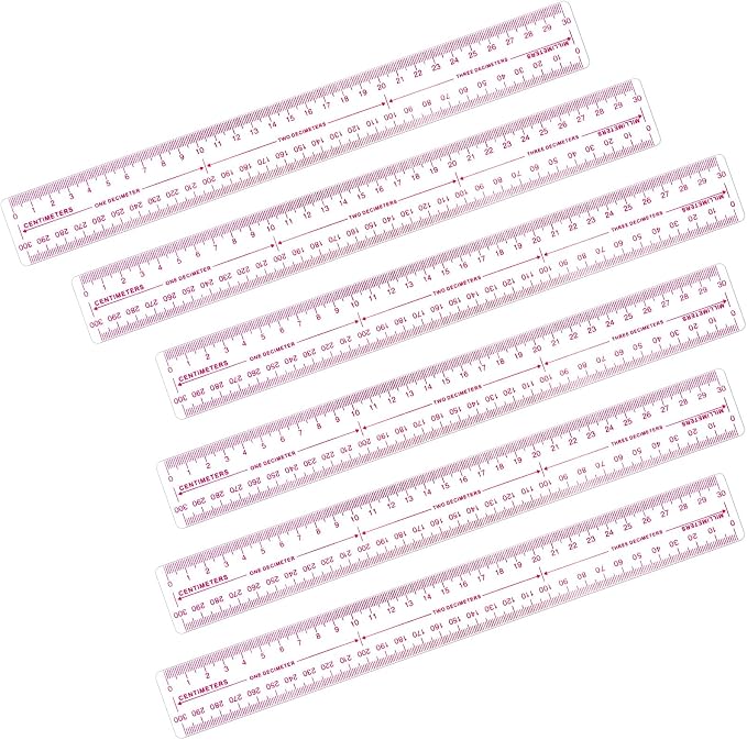 6 Pack 12 Inch Clear Plastic Metric Rulers with Centimeter Millimeter 3 Scales Straight Ruler for Classroom Measuring Tools for School Designer Architect and Engineer Back to School Supplies