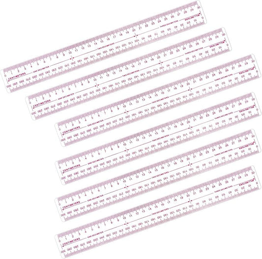 6 Pack 12 Inch Clear Plastic Metric Rulers with Centimeter Millimeter 3 Scales Straight Ruler for Classroom Measuring Tools for School Designer Architect and Engineer Back to School Supplies
