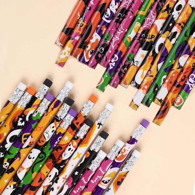 DIYASY 108 Pack Halloween Pencils for Kids, 12 Design Pencils Bulk with Erasers Assorted Colorful Fall Pencil Set for Halloween Goodies Gift Prize Party Favor Supplies