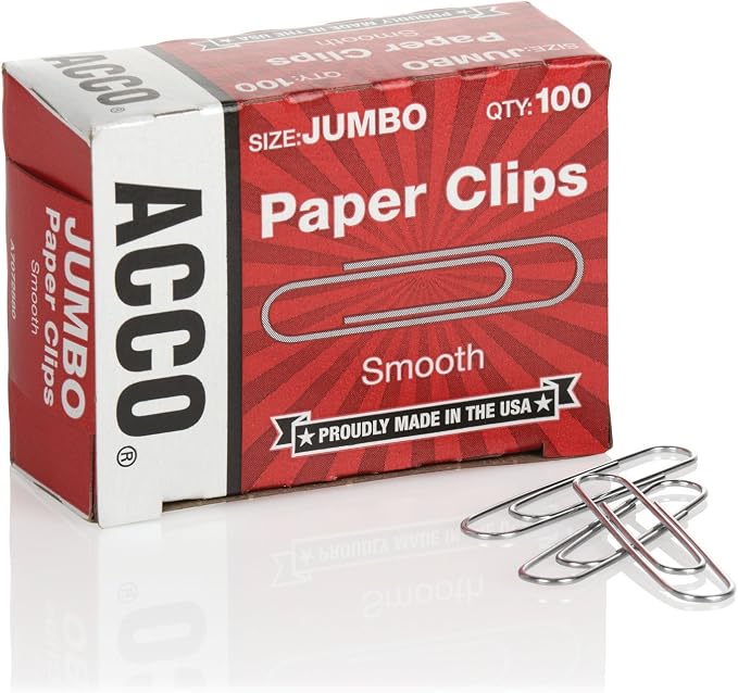ACCO Brands Paper Clips, Jumbo, Smooth, Economy, 10 Boxes, 100/Box (72580)