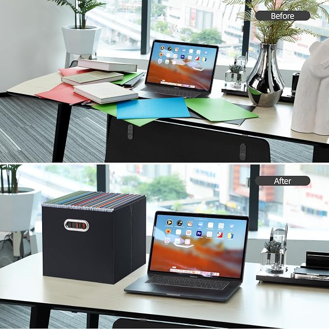 Oterri Cardboard File Organizer Box for Hanging File Folders Letter Size,Large File Box for Computer Desk,File Cabinet,Working Home,Office,Classroom (Black, Letter Size - 2 Packs-Large)