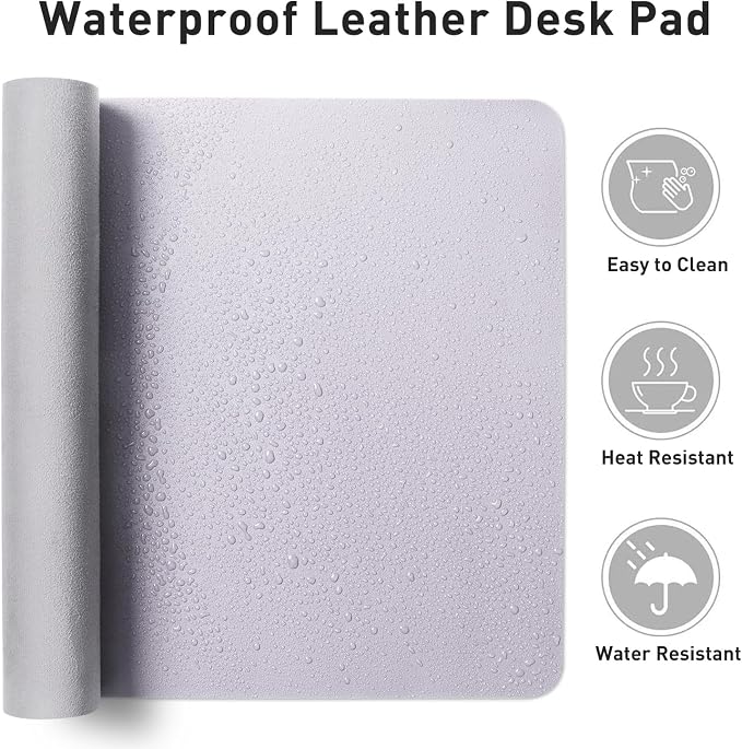 Aothia Faux Leather Desk Mat - Non-Slip PU Leather Desk Blotter, Waterproof Writing Surface, Large Desk Pad for Office & Home (Soft Lavender, 55" x 24")