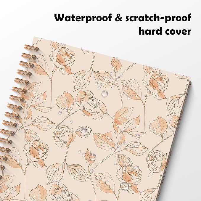 ROXMART Vintage Rose Floral Spiral Notebook, Beige Neutral Botanical Journal, Neo-Romantic Elegant Lined Flower Plant Hardcover Notebook Journal, 5.5x8.3 Inch