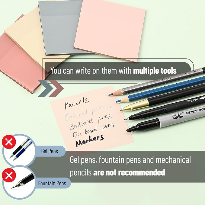 Mr. Pen- Transparent Sticky Notes, 3" x 3", 4 Pads, 200 Sheets | Vintage Colors, See Through Self-Adhesive Notes with Fineliner for Bible Journaling and Studying, Water-Resistant