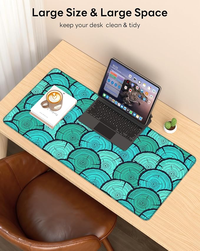 XL Gaming Mouse Pad, 31.5x15.7'' Large Desk Mat with Anti-Slip Rubber Base & Stitched Edges for Gaming, Office, Home, Annual Rings