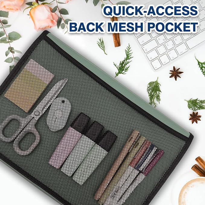 H4D 13-Pocket Accordion File Organizer, Expanding File Folder, Sage | Extra Back Mesh Pocket, Letter Size Paper, Pre-Printed and Customizable Labels, Expandable Document Organizer