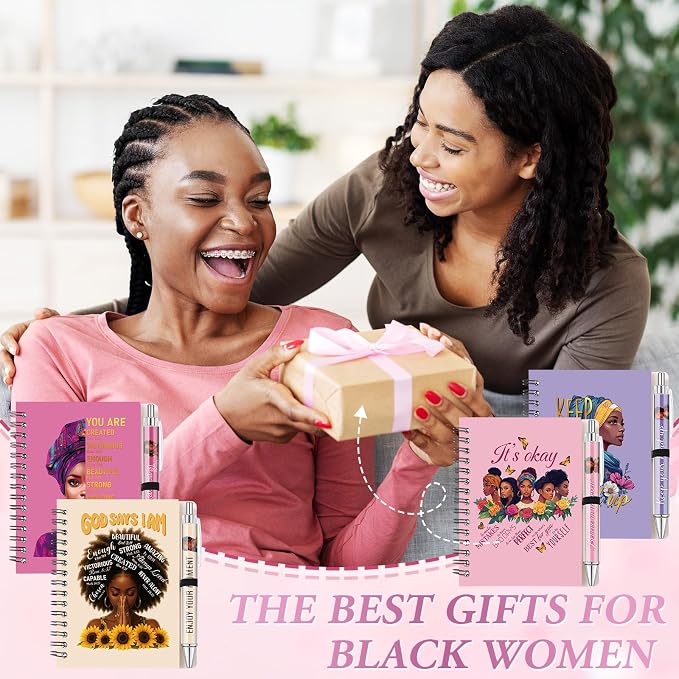 Colarr 12 Sets Black Women Journals and Pen Gifts African American Journal and Pen for Black Girl Inspirational Spiral Notebooks African American Gifts