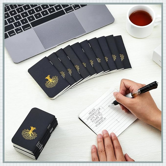 Outus 15 Pcs Mini Pocket Notebook 2.5" x 4" Small Journal Kraft Paper Notepads Bulk Softcover Pocket Notepad Memo Diary Subject Notebooks for Traveler Worker (Black,Tree of Life Style)