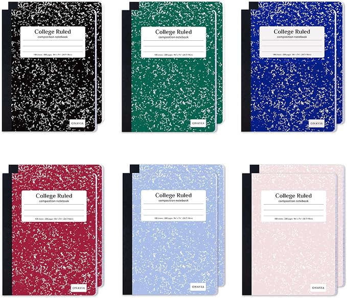 ONAVIA Composition Notebook College Ruled Bulk, 200 Pages, Marble Assorted | 100 Sheets, 9.75 x 7.5 in, Marble Composition Books Bulk, Durable Comp Book, Notebooks for School, Classroom