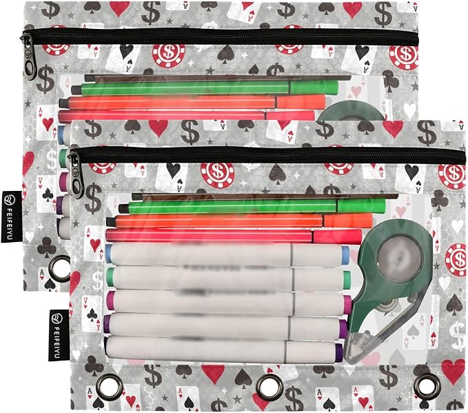 Play Chess White Black Binder Pouches 3 Ring for Boys Girls School Office College Supplies Chessboard Queen Knight Pencil Pouches Case Bag with Clear Window and Zipper 2 Pack