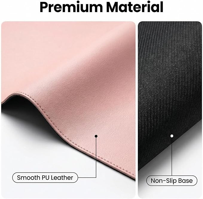 Leather Desk Blotter Pad 7.88 x 23.64 Inches, Flat, Non-Slip, Waterproof, Pink