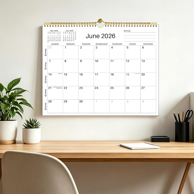 Wall Calendar 2026-2027 - June 2026 - December 2027, 19 Monthly Calendar 2026-2027, 14.6" x 11.42", with Large Daily Blocks, Thick Paper, Holidays, Week's Numbers＆ Notes, Minimalist Design