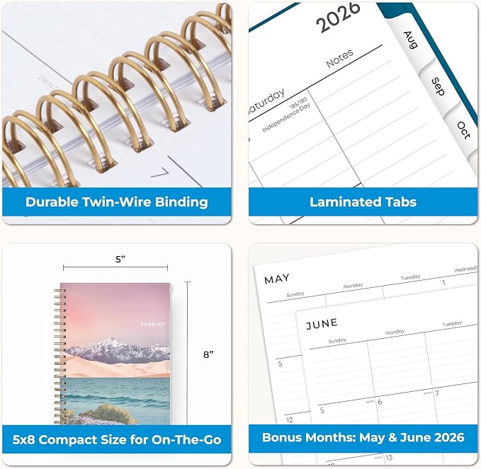 Blue Sky 2026-2027 Weekly & Monthly Academic Planner, 5"x8", Believe | July 2026 - June 2027, Flexible Cover With Zip Pouch, Wirebound, Storage Pocket, Academic Year