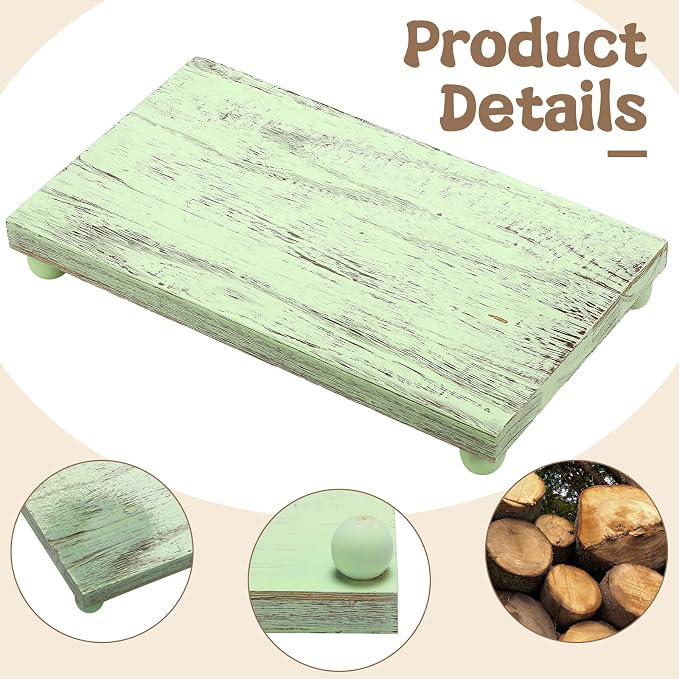 Amyhill Wood Pedestal Stand Kitchen Soap Tray Farmhouse Wooden Riser Stand for Kitchen Bathroom Counter Table Decor Plant Vases Display(Classic,Green,12 x 7 Inch)