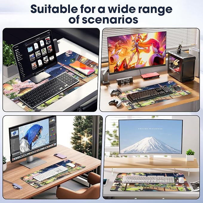 Durable Desk Pad 31.5x15.7 Inch - Thick XXL Mouse Pad with Anti Fray Stitched Edges, Natural Rubber Base, Smooth Fabric Top, Bridge
