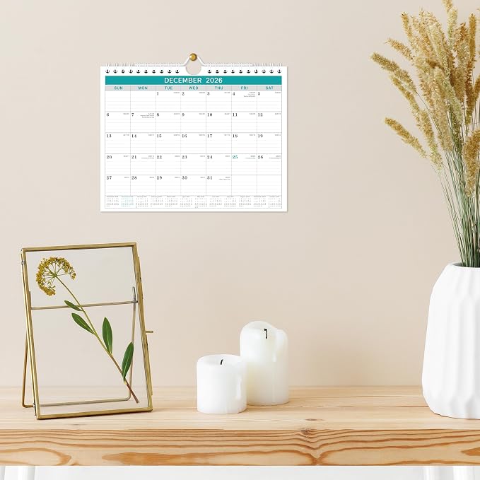 Wall Calendar 2026-2027, 8.5" x 11", Jul 2026 to December 2026, 18 Months with Twin-Wire Bound, Writing Blocks